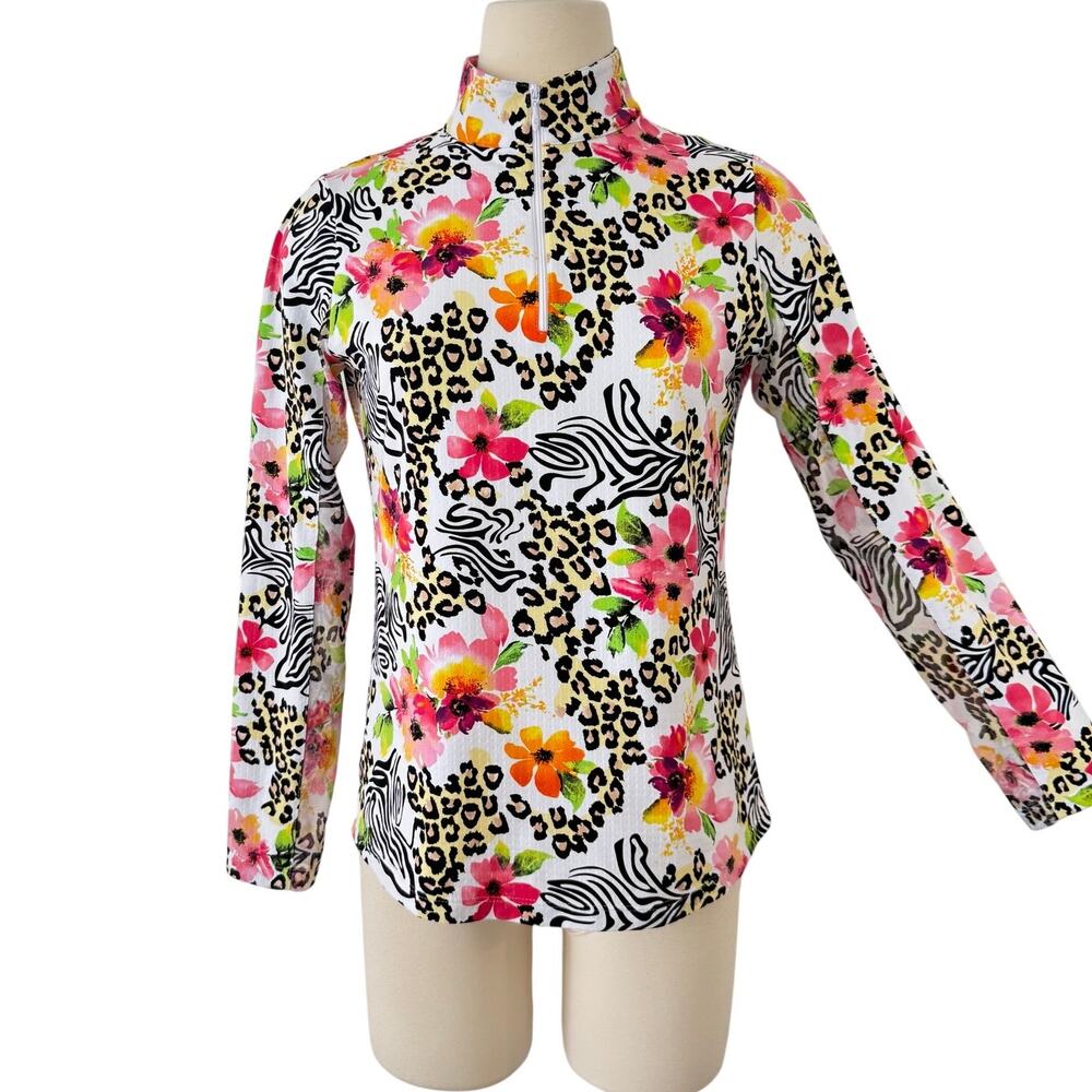 IBKUL Eva Quarter Zip Golf Top Sweatshirt Long Sleeve Floral Zebra Leopard S
